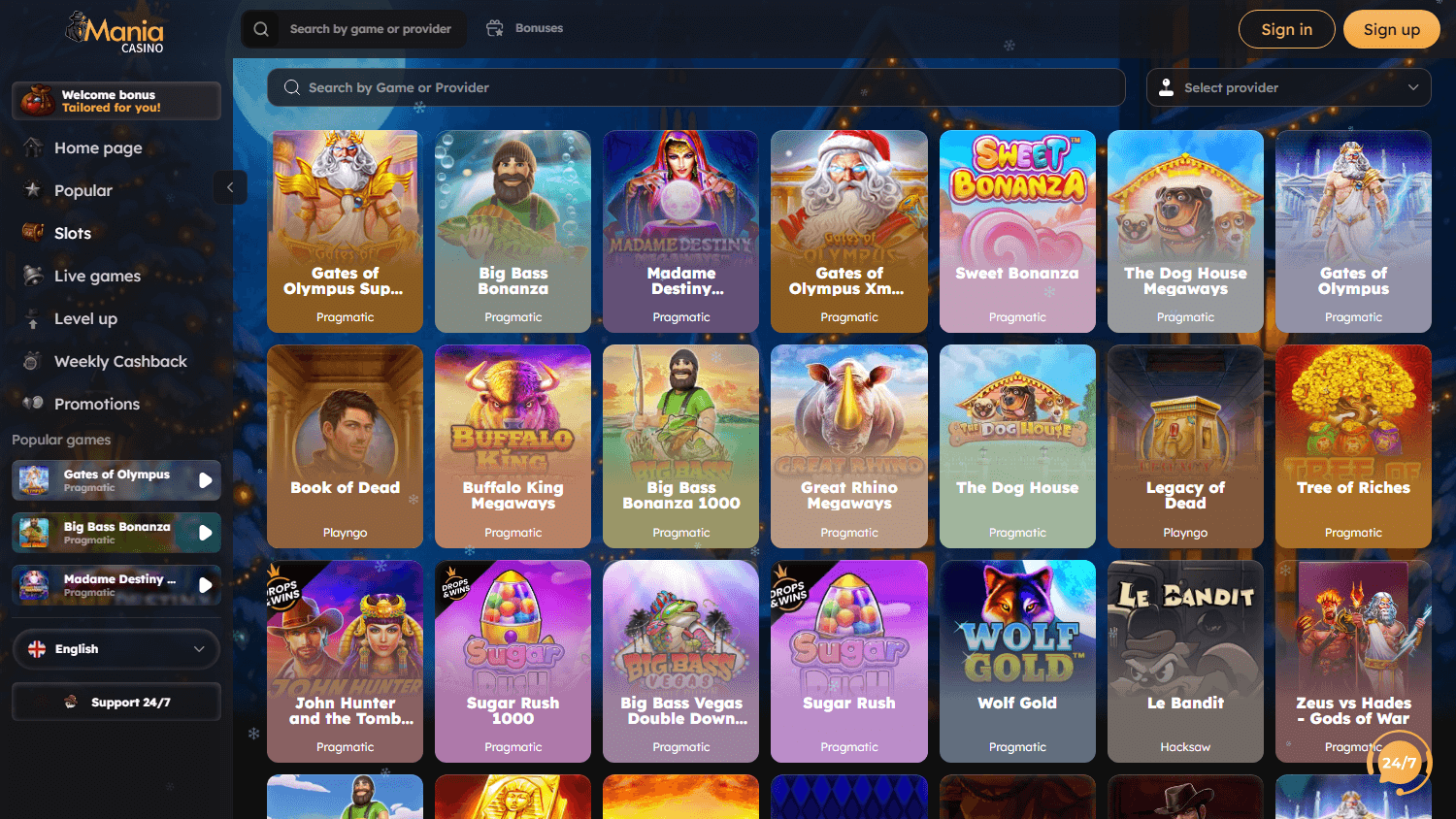 CasinoMania – Lobby principale